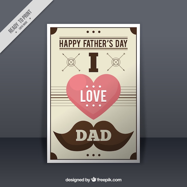 Vintage greeting card with decorative heart and\
mustache for father\'s day