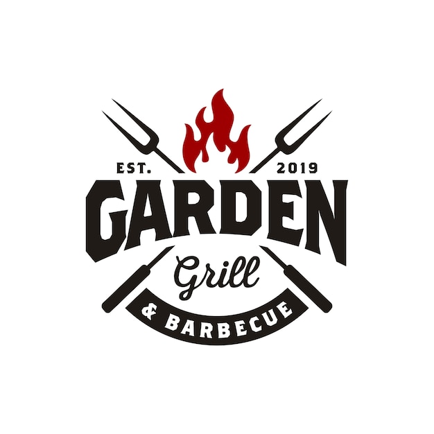 Vintage gril barbeque logo design Vector | Premium Download