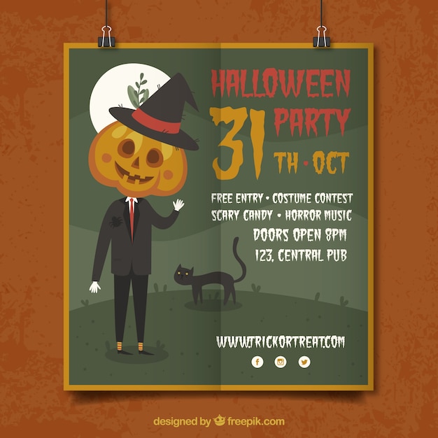 Vintage halloween party poster with nice pumpkin