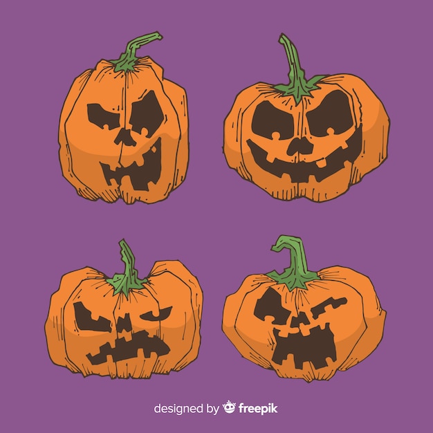 Download Vintage halloween scary pumpkin collection Vector | Free ...