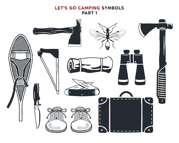 Premium Vector | Vintage hand drawn adventure, hiking, camping shapes