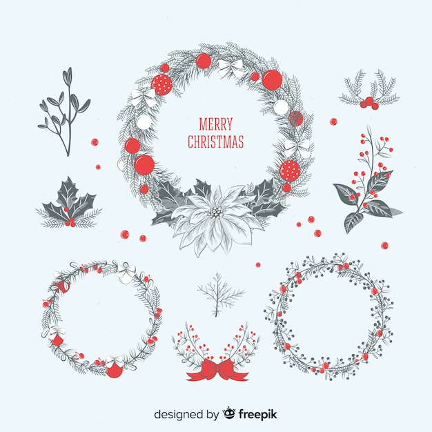 Download Vintage hand drawn christmas wreath set | Free Vector