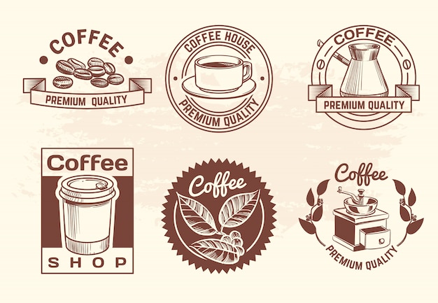 Download Free Vintage Hand Drawn Hot Drinks Coffee Logo Set With Mug And Beans Use our free logo maker to create a logo and build your brand. Put your logo on business cards, promotional products, or your website for brand visibility.