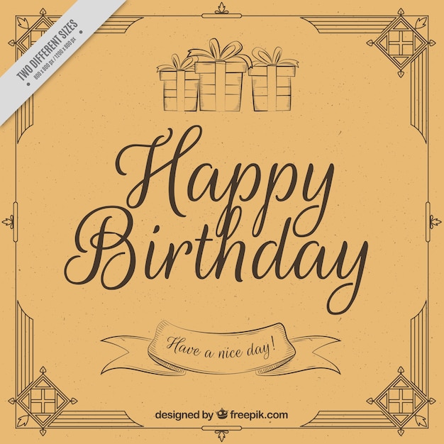 Download Vintage happy birthday background with sketches of gifts ...