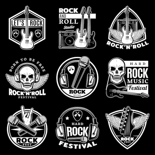 Free Vector | Vintage hard rock music labels set