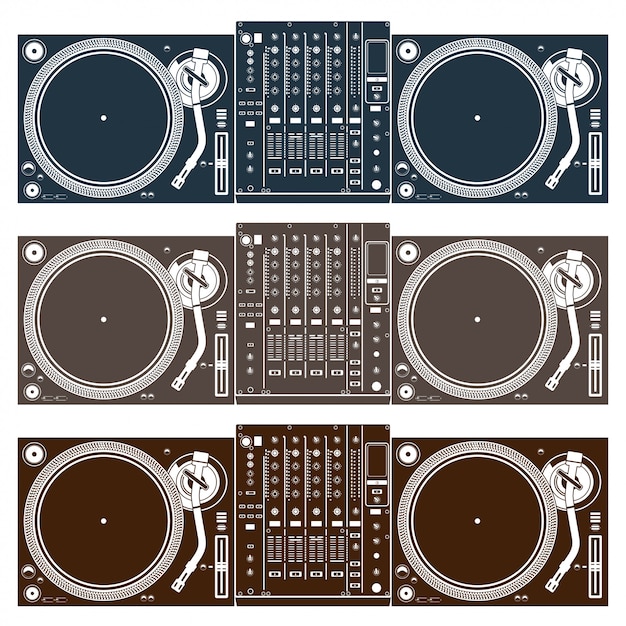 Djミキシングターンテーブルセットベクトルのヴィンテージのイラスト プレミアムベクター