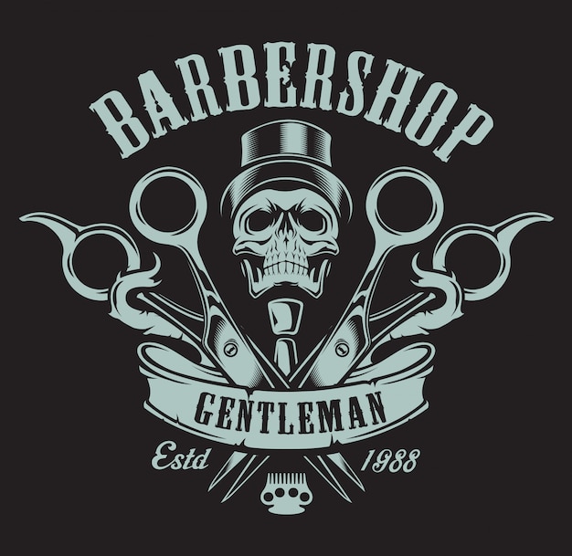 Download Premium Vector | Vintage illustration on the theme of the barbershop with a skull on a dark ...
