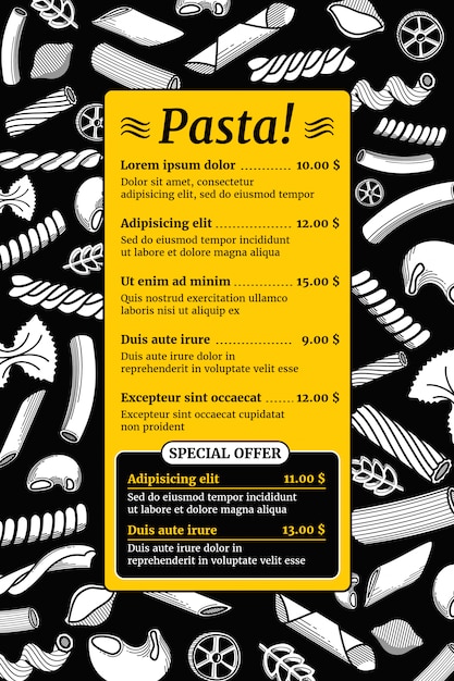 Download Vintage italian pasta menu mockup. template of menu, illustration of italian restaurant menu ...