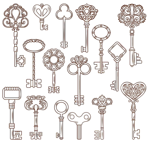 Free Vector | Vintage keys line works set