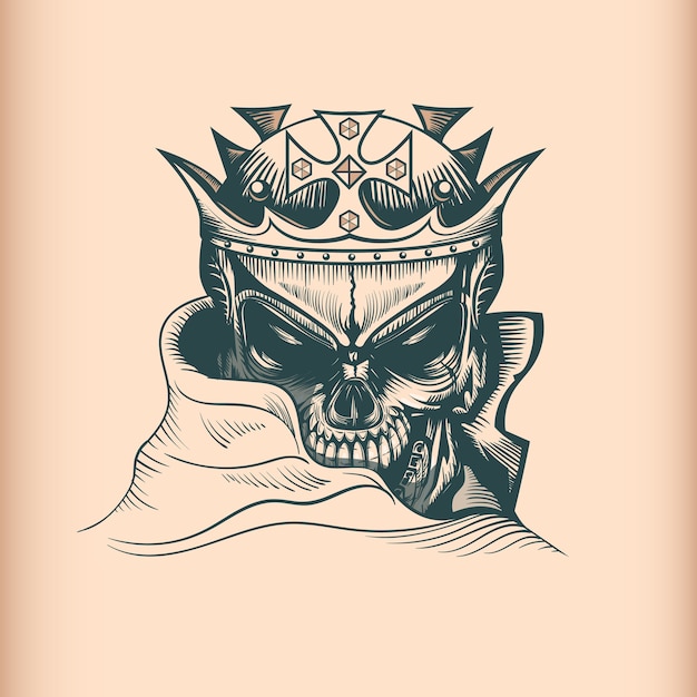 Download Premium Vector | Vintage king skull, monochrome hand drawn ...