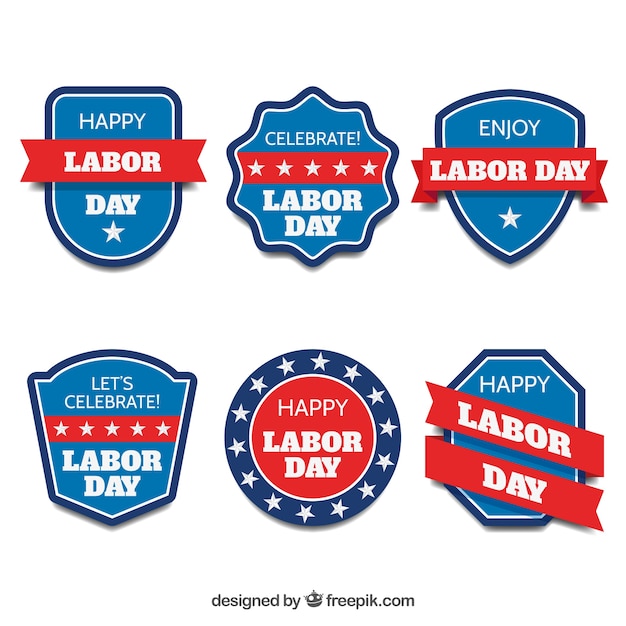Vintage labor day badge collection with flat
design