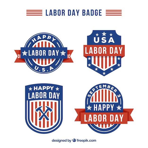 Vintage labor day badge collection with flat\
design