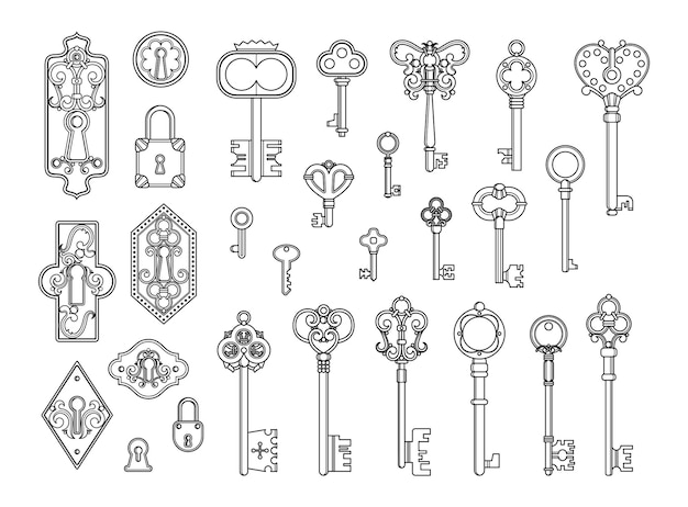 Premium Vector | Vintage locks and keys. sketch keyhole, victorian ...