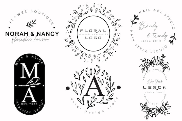 Vintage logo collection with floral ornaments Premium Vector
