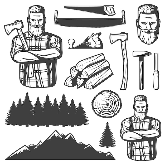 Download Free Vector | Vintage lumberjack elements