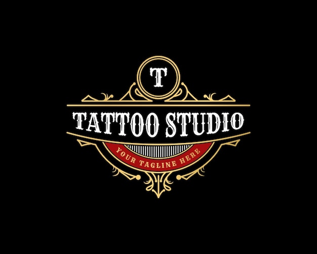 Premium Vector | Vintage luxury tattoo studio lettering logo with ...