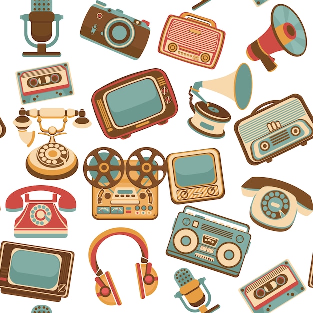 Free Vector | Vintage media gadgets colored seamless pattern with ...