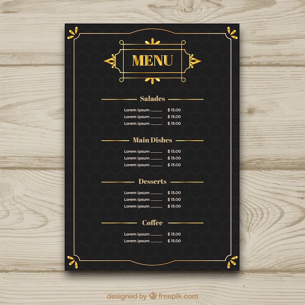 Free Vector Vintage menu template with golden frame