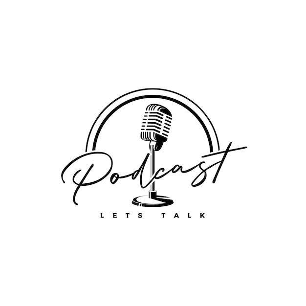 Premium Vector Vintage Microphone Podcast Logo Design Vector