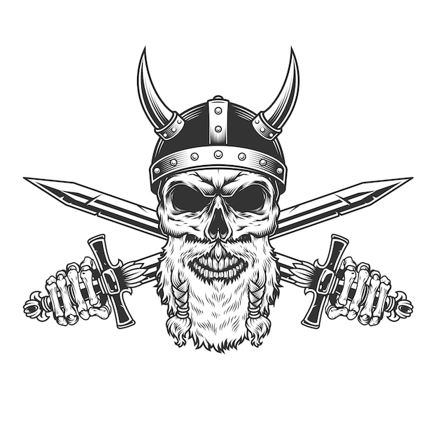 Free Vector | Vintage monochrome bearded viking skull