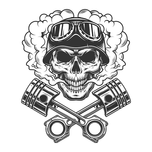 Vintage monochrome biker skull Free Vector