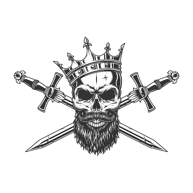 Download Vintage monochrome king skull in crown | Free Vector