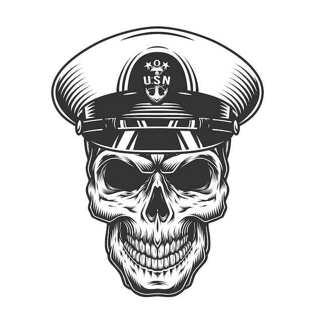 Vintage monochrome military skull | Free Vector