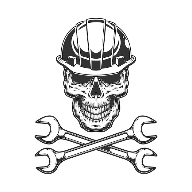 Free Vector | Vintage monochrome skull in builder helmet