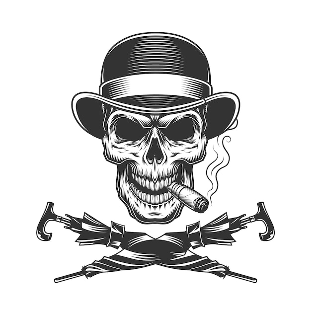 Free Vector | Vintage monochrome skull in fedora hat