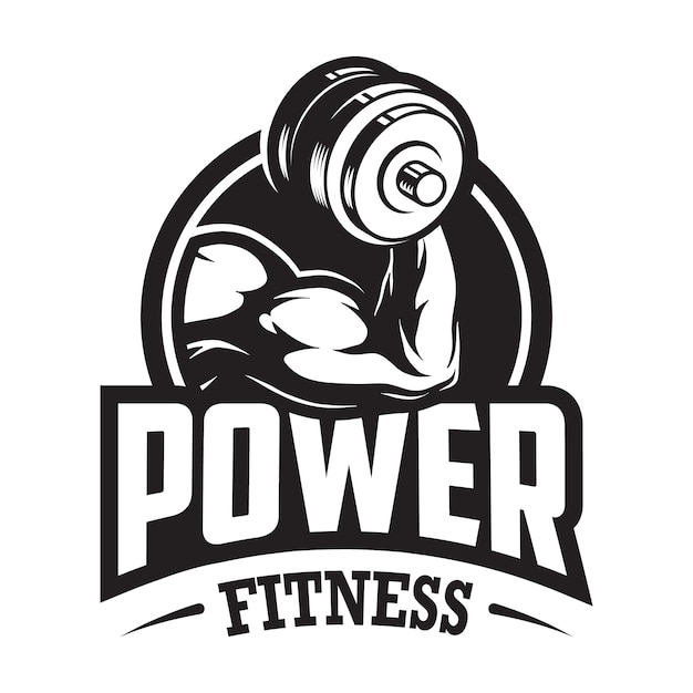 Vintage Monochrome Sport And Fitness Logo With Muscular Hand