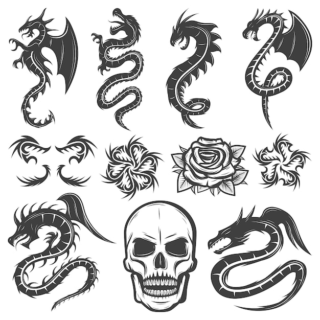 Download Free Vector | Vintage monochrome tattoos collection