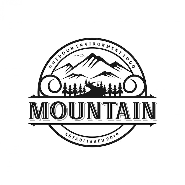 Download Vintage mountain logo monogram style Vector | Premium Download