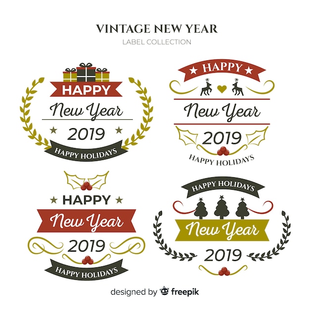 Download Vintage new year label collection | Free Vector