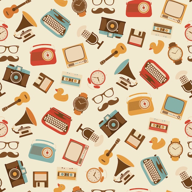 Vintage objects pattern design Vector | Free Download