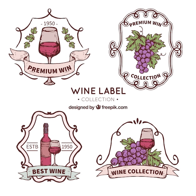 Vintage pack of decorative wine labels