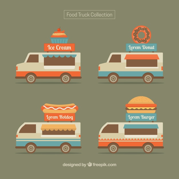 Vintage pack of food trucks