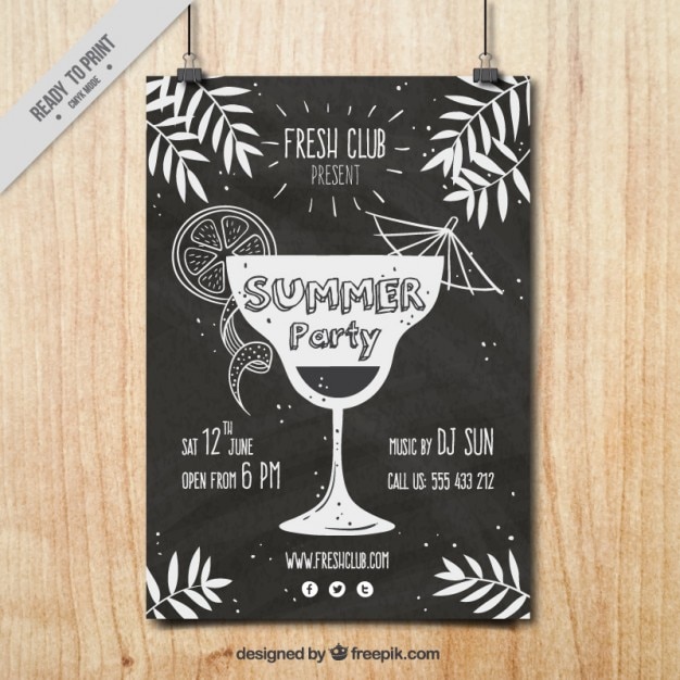 Free Vector Vintage Party Poster With A Hand Drawn Cocktail