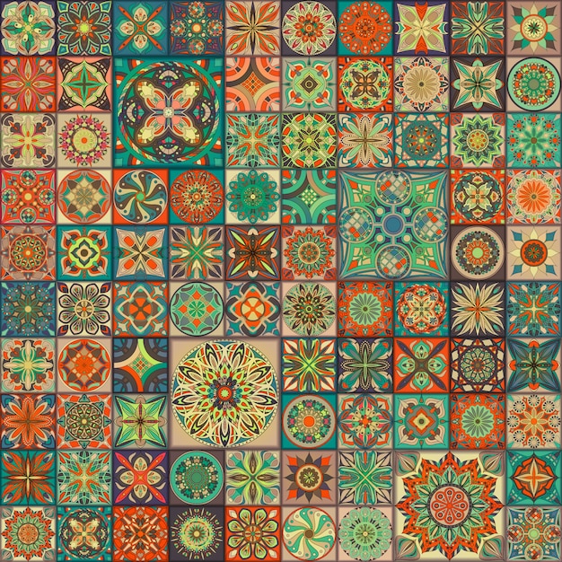 Premium Vector | Vintage patchwork tile decorative elements.