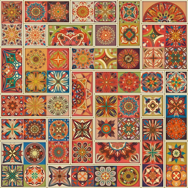 Download Vintage patchwork tile decorative elements. | Premium Vector