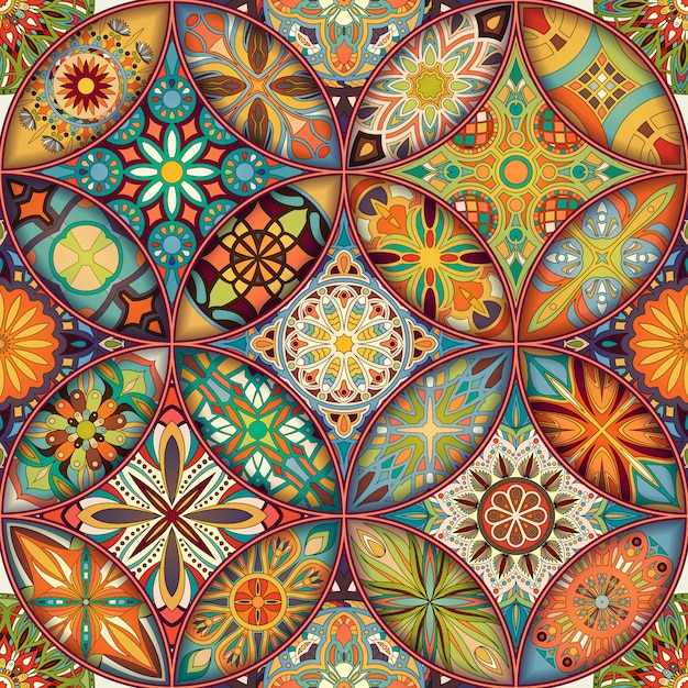 Download Vintage patchwork tile decorative elements. | Premium Vector