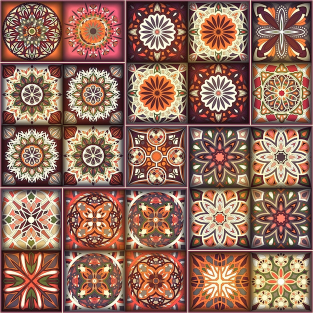 Download Vintage patchwork tile decorative elements. | Premium Vector