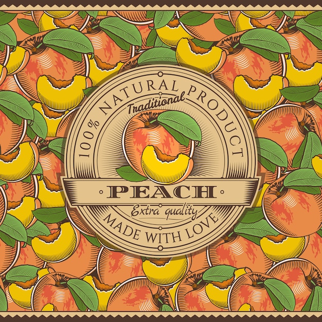 Premium Vector Vintage Peach Label On Seamless Pattern