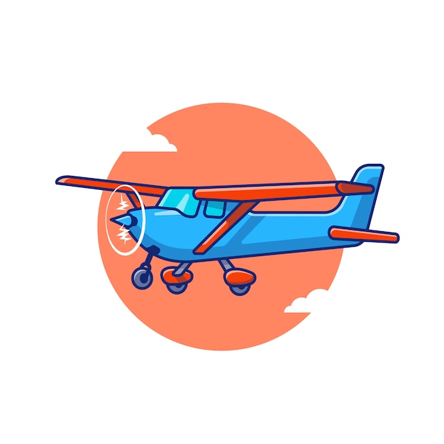 Vintage plane cartoon icon illustration. air transportasion icon concept isolated premium . flat cartoon style Premium Vector