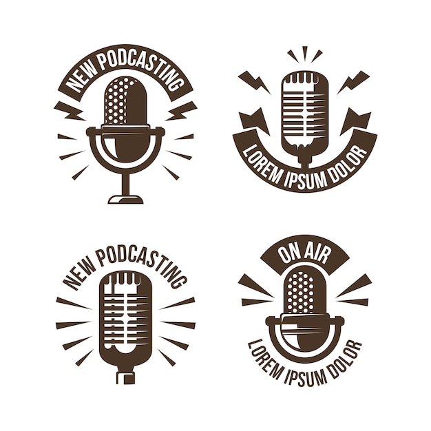 Free Vector | Vintage podcast logo collection