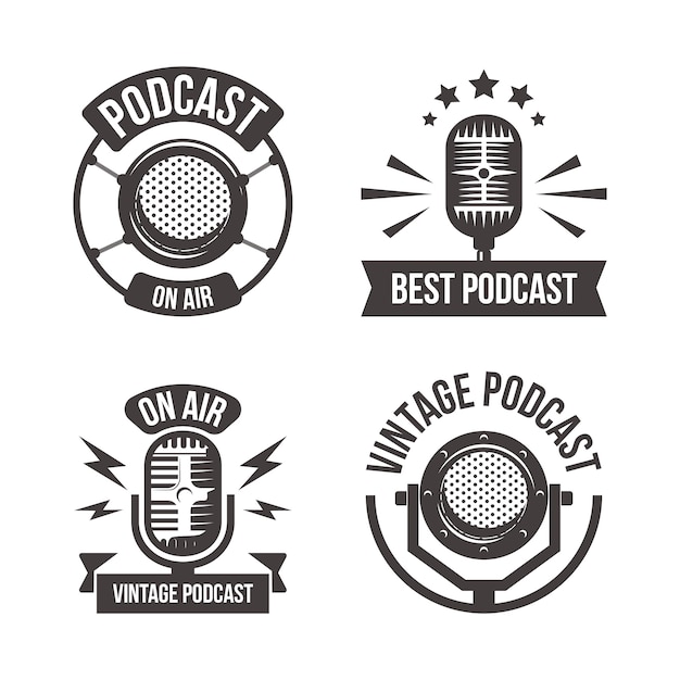 Free Vector | Vintage podcast logo set