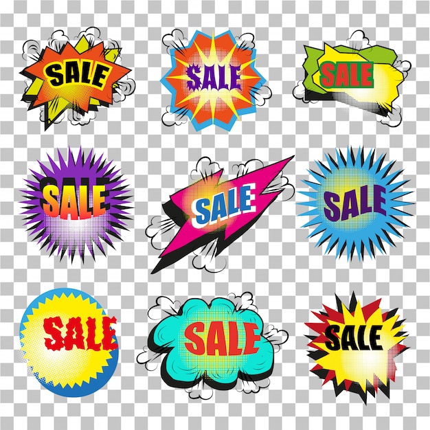 Premium Vector | Vintage pop art sale speech bubble set