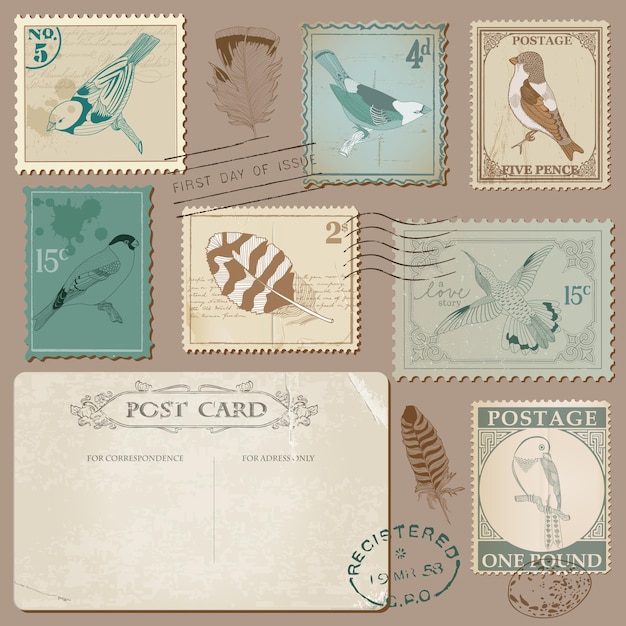 Premium Vector | Vintage Postcard And Postage Stamps