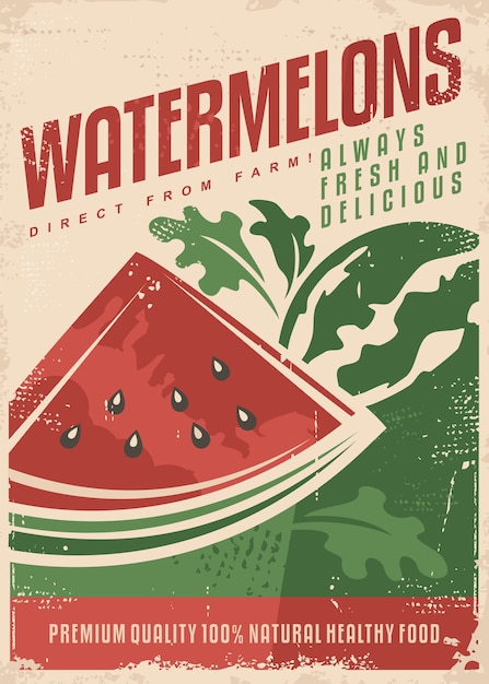 Download Vintage poster template for watermelon farm | Premium Vector