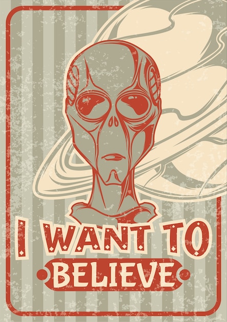 Free Vector | Vintage poster with illustration of an alien and a retro ...