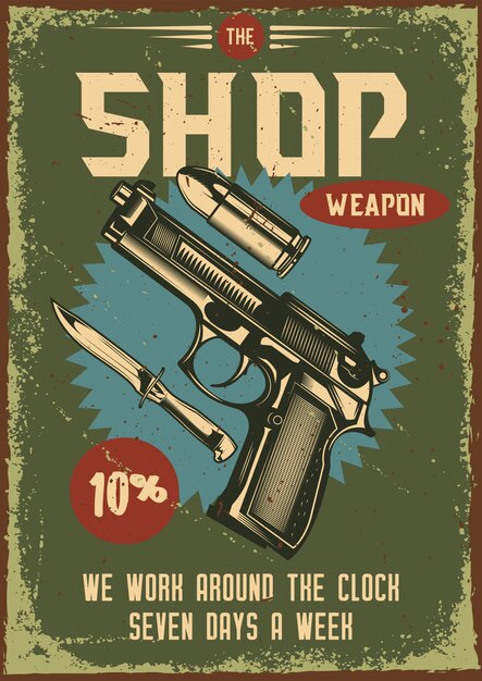Free Vector Vintage Poster With Illustration Of A Gun And Its Parts